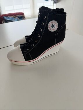Black and White Wedge High-Top Sneakers - Casual Women’s Fashion